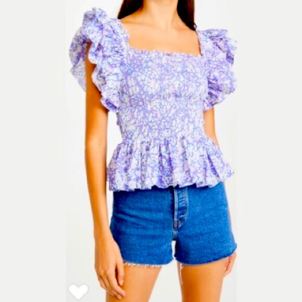 Love the Label purple seersucker square neck top Small